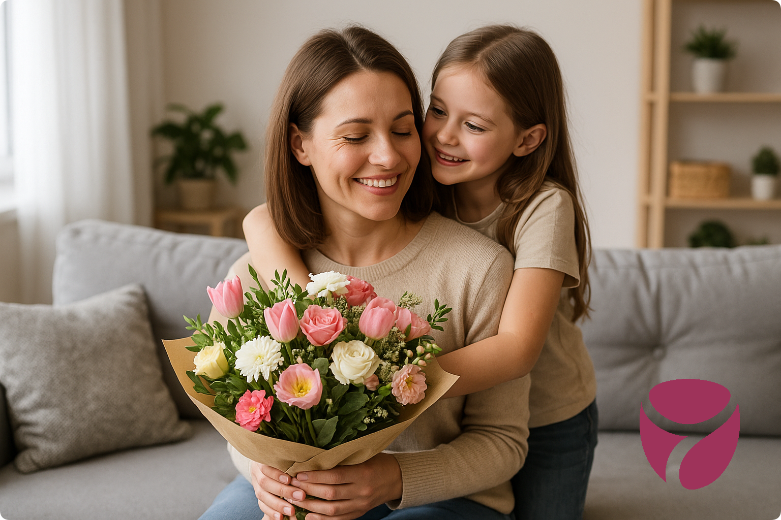 девочка дарит букет маме девочка дарит маме букет на День Матери