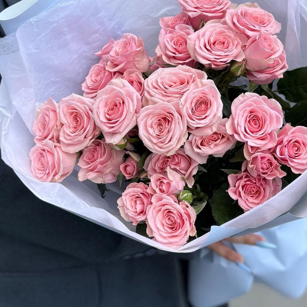 Букет из розовых кустовых роз 7 штук - РИМСКАЯ РОЗА фото №4