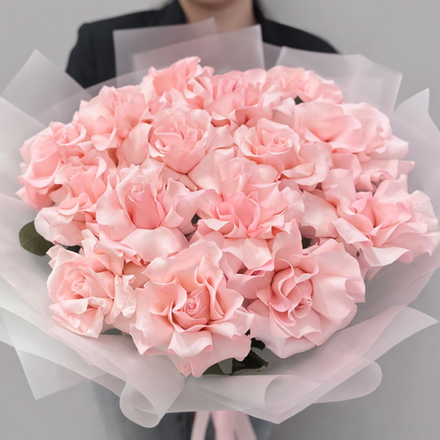 Большой букет из розовых французских роз