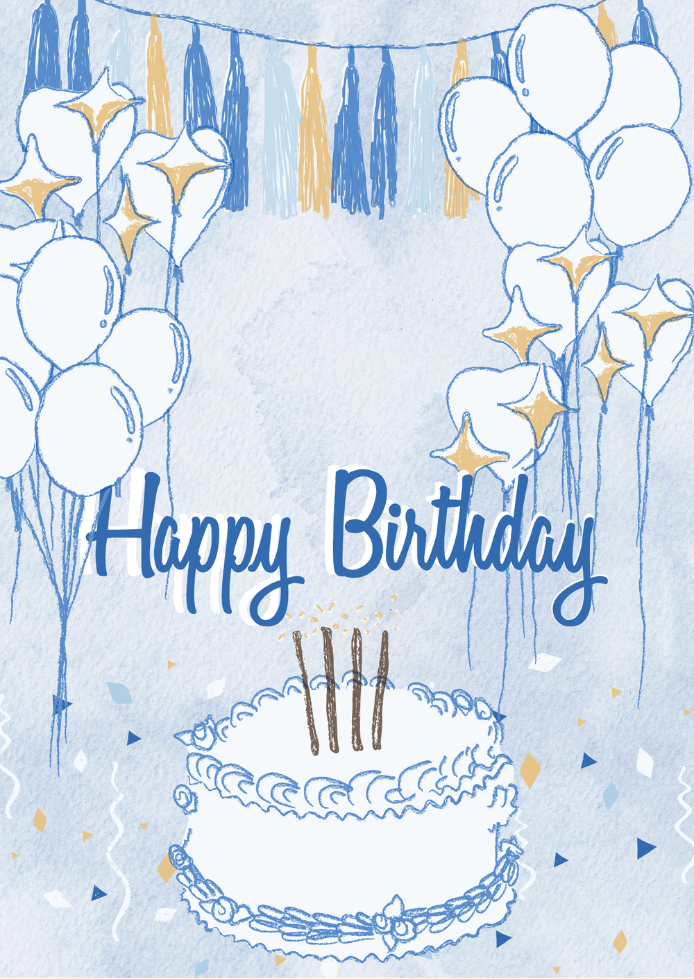Открытка А6 «Happy Birthday с воздушными шарами и тортом» - РИМСКАЯ РОЗА фото №1