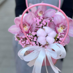 Сумочка с розовыми орхидеями, гипсофилой и хлопком - РИМСКАЯ РОЗА фото №4