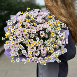 Букет из ромашек и кустовых хризантем - РИМСКАЯ РОЗА фото №4