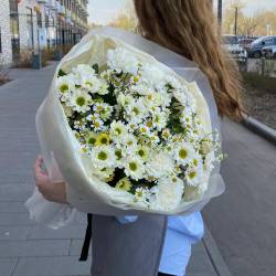 Букет из ромашек и кустовых хризантем фото №1