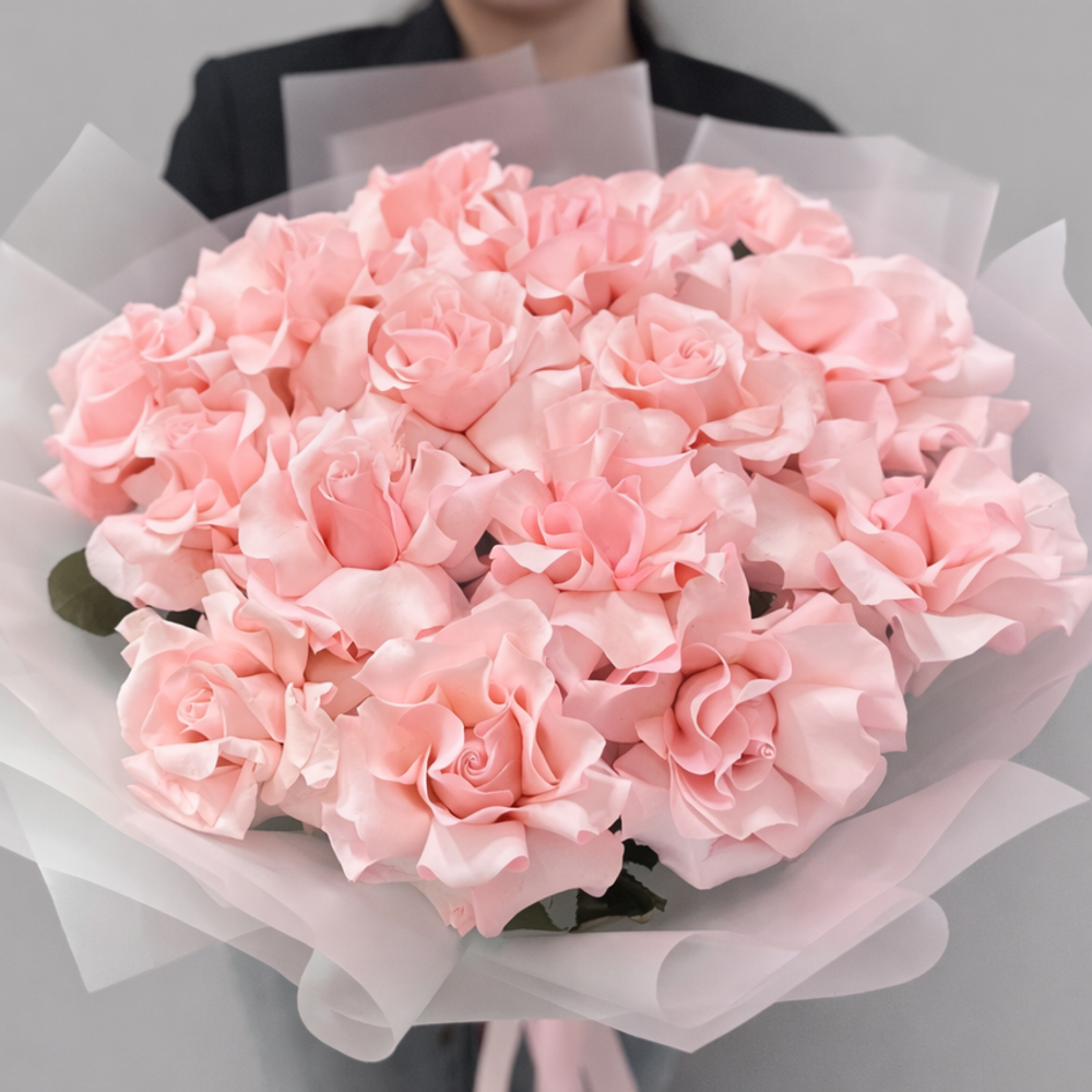 Большой букет из розовых французских роз - РИМСКАЯ РОЗА фото №2