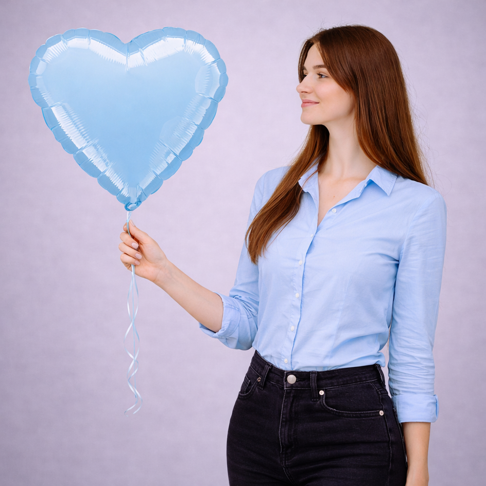 Шар фольгированный «Голубое сердце» 43 см с гелием - РИМСКАЯ РОЗА фото №1