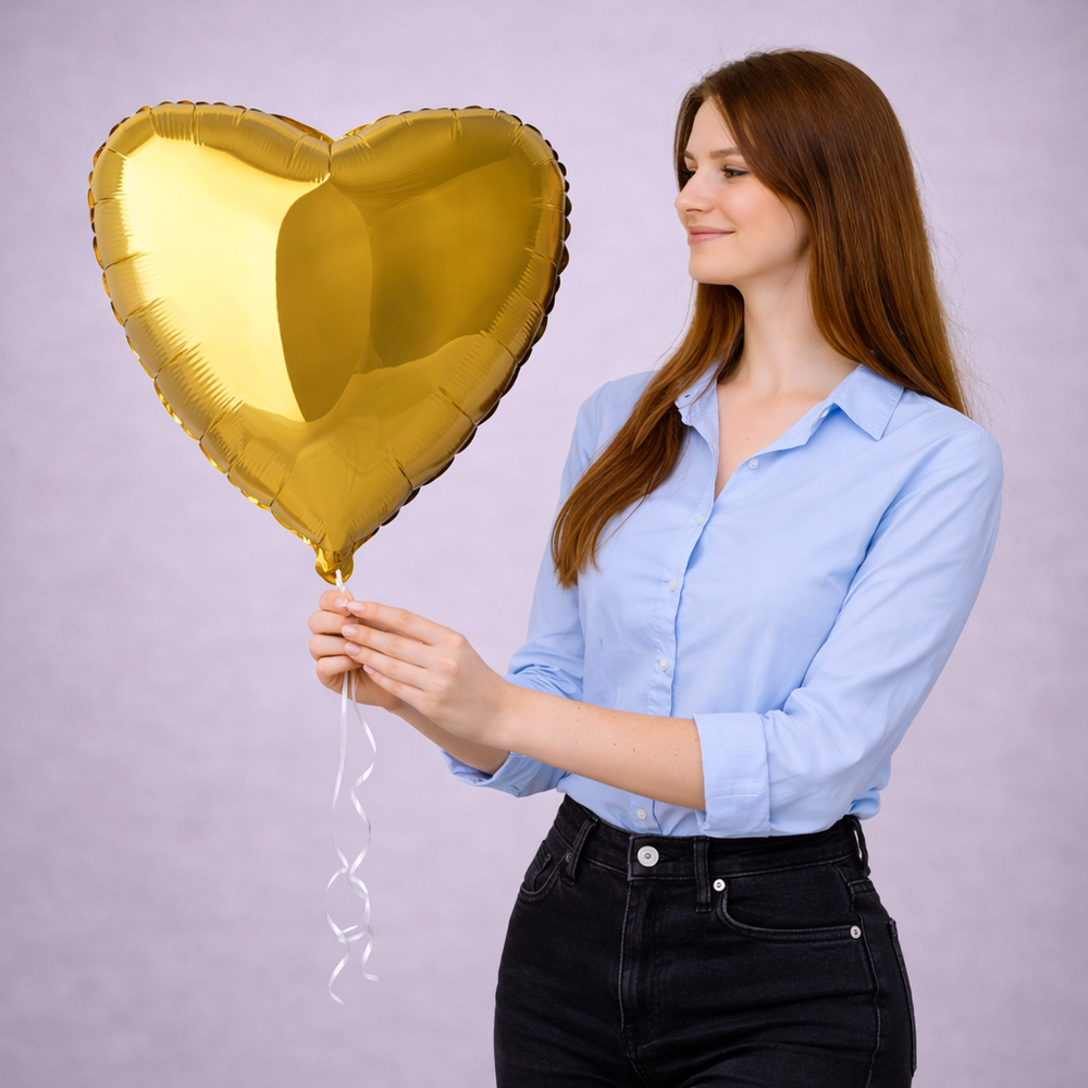 Шар фольгированный «Золотое сердце» 45 см с гелием - РИМСКАЯ РОЗА фото №1