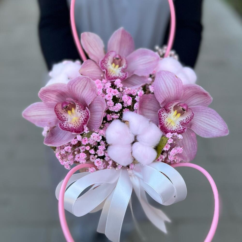 Сумочка с розовыми орхидеями, гипсофилой и хлопком - РИМСКАЯ РОЗА фото №3