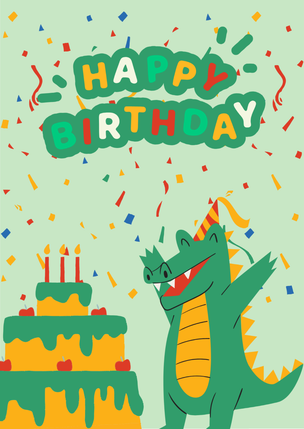 Открытка детская А6 «Happy Birthday» с динозавром и тортом - РИМСКАЯ РОЗА фото №1