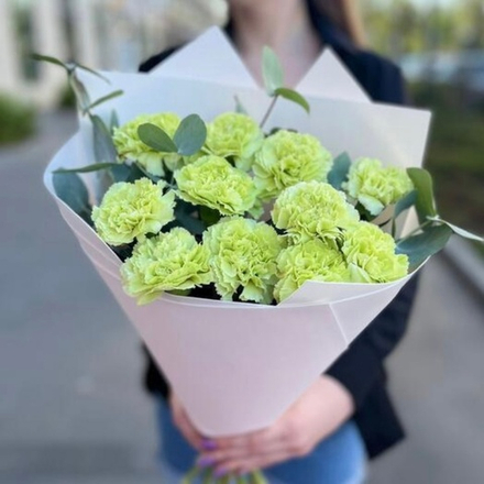 Букет с зелёными гвоздиками
