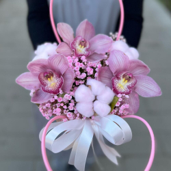 Сумочка с розовыми орхидеями, гипсофилой и хлопком - РИМСКАЯ РОЗА фото №3