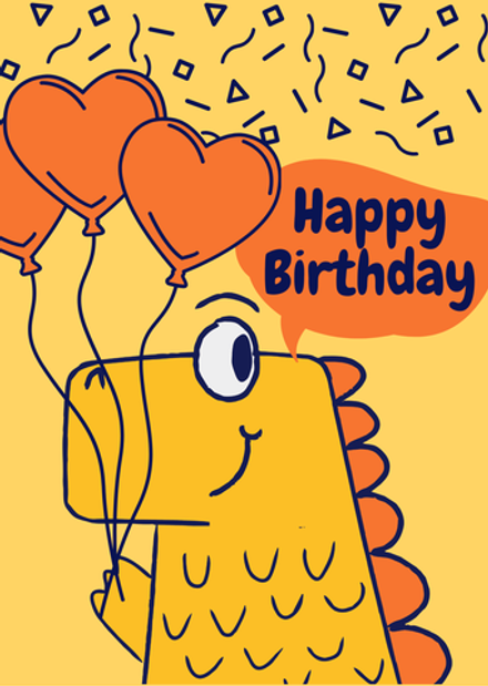 Открытка А6 «Happy Birthday» с динозавром и воздушными шарами