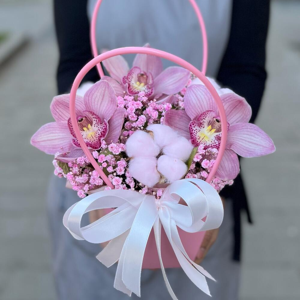 Сумочка с розовыми орхидеями, гипсофилой и хлопком - РИМСКАЯ РОЗА фото №5