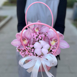 Сумочка с розовыми орхидеями, гипсофилой и хлопком - РИМСКАЯ РОЗА фото №2