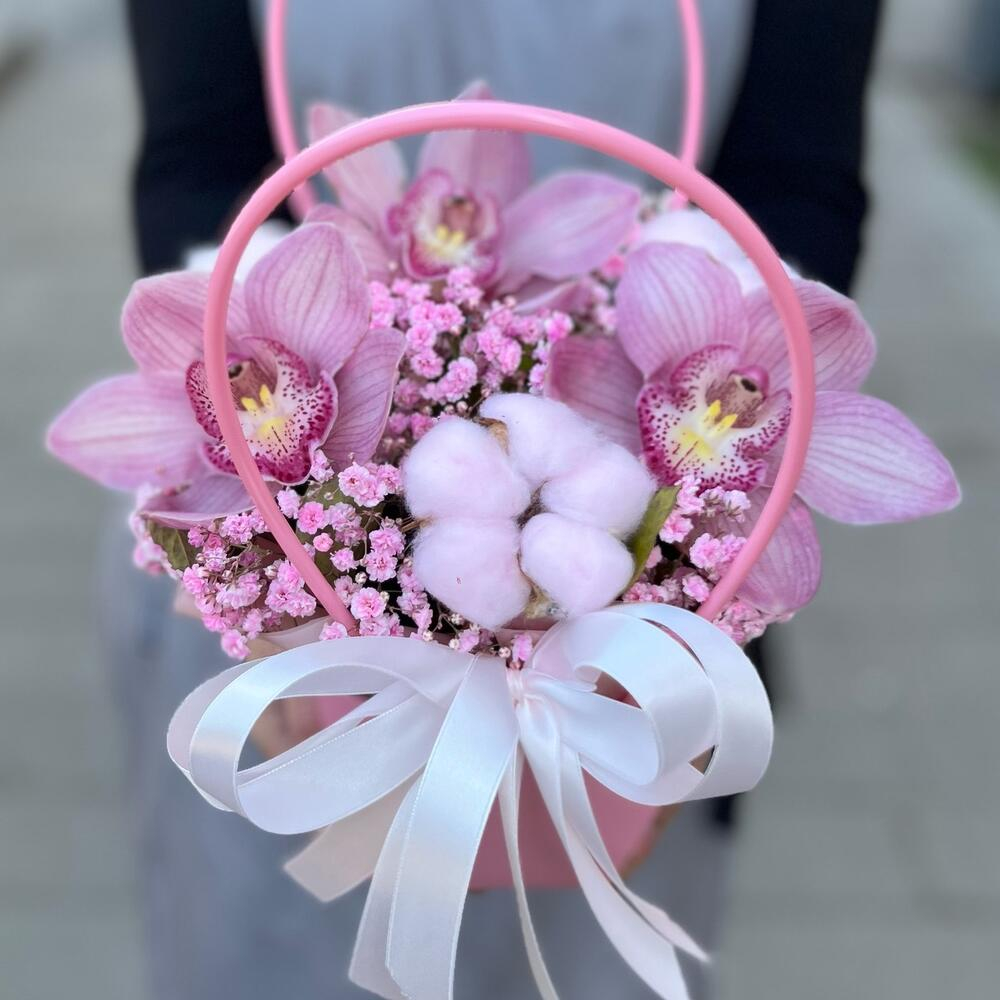 Сумочка с розовыми орхидеями, гипсофилой и хлопком - РИМСКАЯ РОЗА фото №6