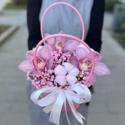 Сумочка с розовыми орхидеями, гипсофилой и хлопком - РИМСКАЯ РОЗА фото №1