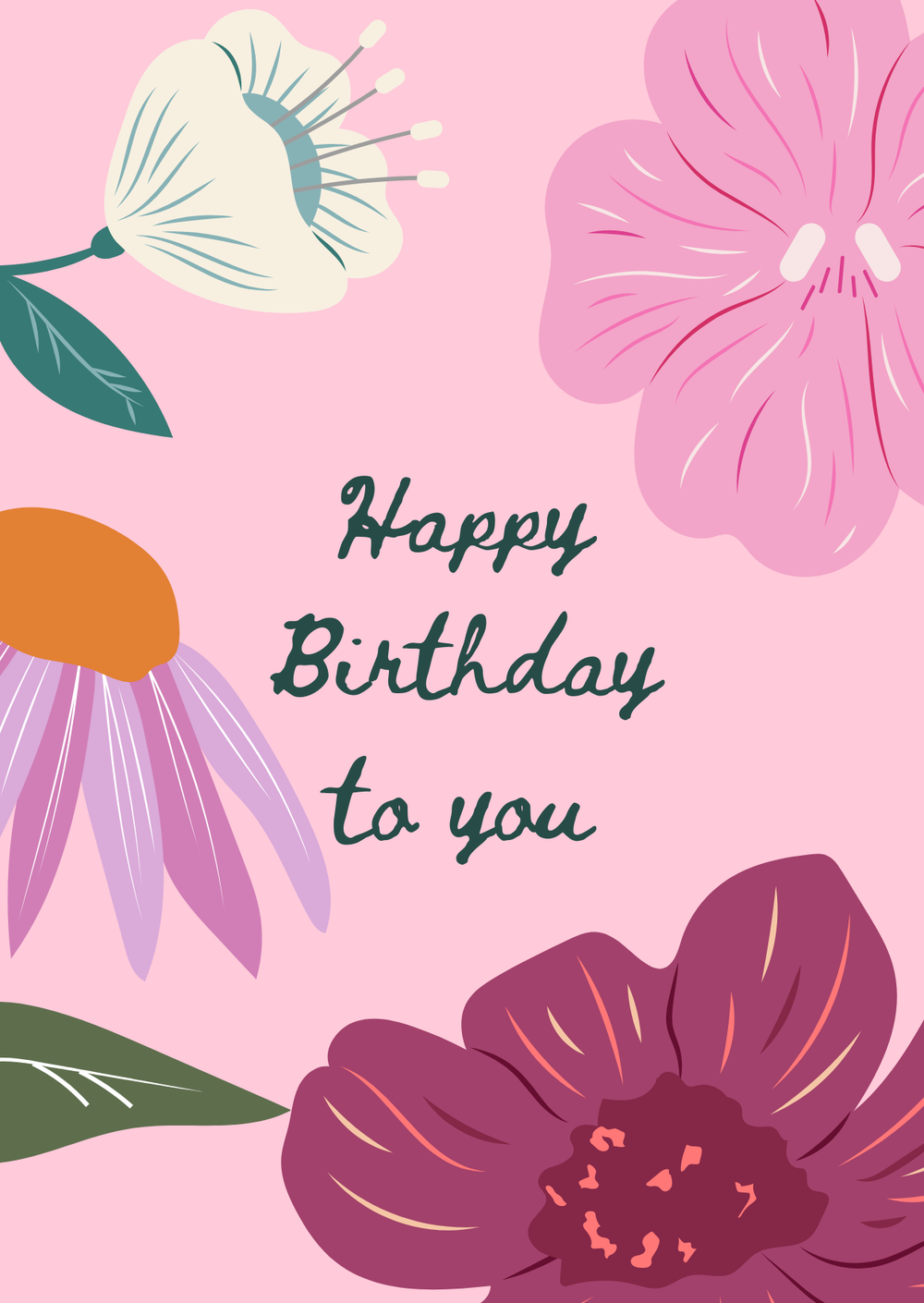 Открытка А6 «Happy Birthday to You» с цветочным дизайном - РИМСКАЯ РОЗА фото №1