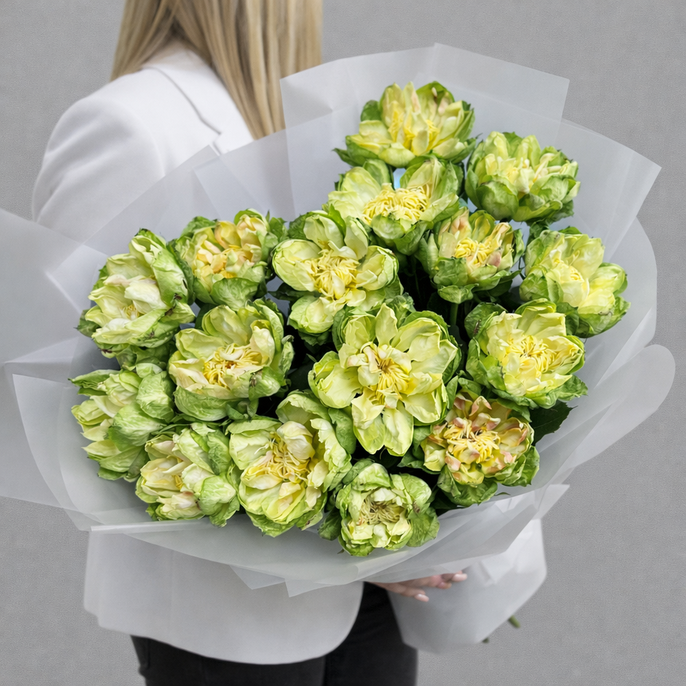 Букет из пионовидных роз Veggie (Вегги) 15 штук - РИМСКАЯ РОЗА фото №2