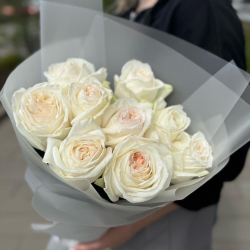 Пионовидные белые розы 9 штук сорта White Ohara фото №4