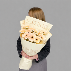Монобукет из кремовых гербер в дизайнерской упаковке - РИМСКАЯ РОЗА фото №1
